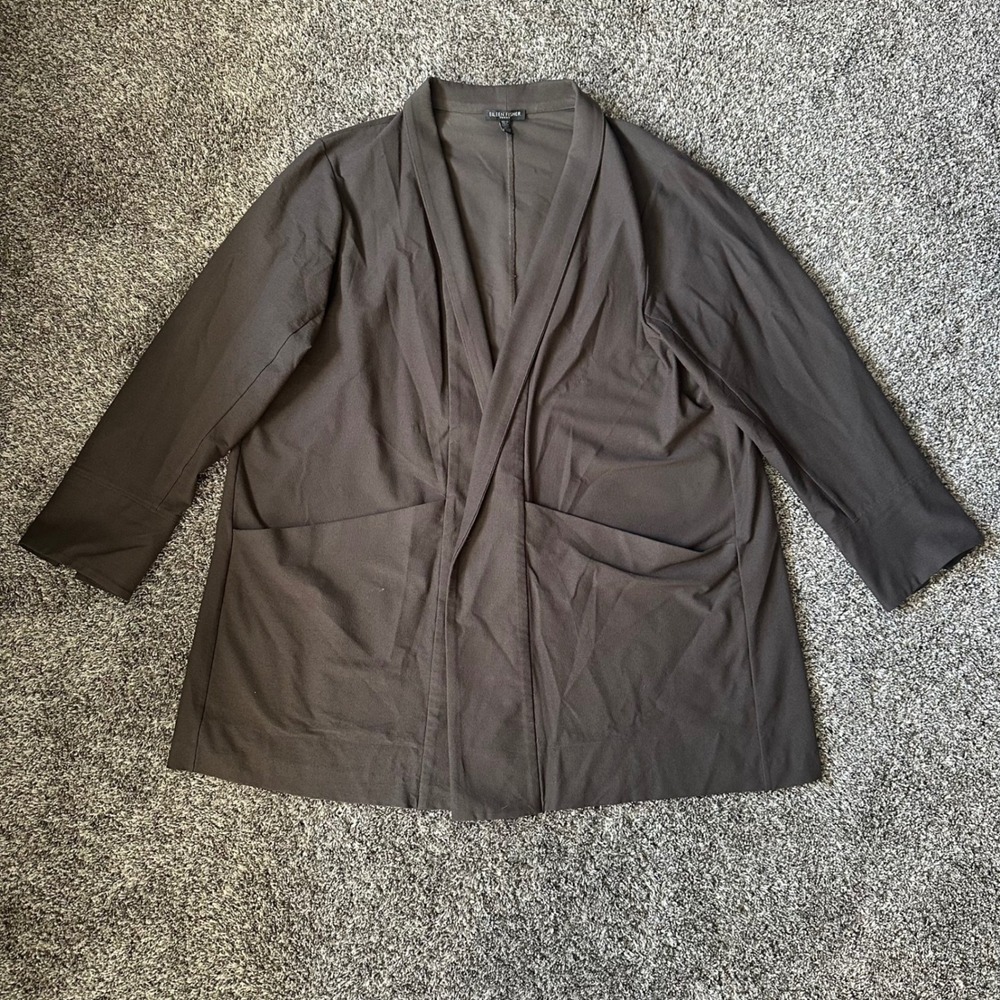 Eileen Fisher Stretch Crepe Jacket Open Front With Pockets Gray 1X